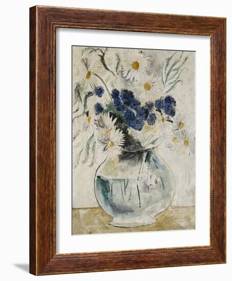 Daisies and Cornflowers in a Glass Bowl, 1927-Christopher Wood-Framed Giclee Print