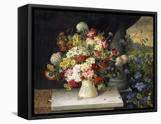 Daisies, Hydrangea, Poppies, Carnations and other Flowers in a Vase-Joseph Steiner-Framed Premier Image Canvas