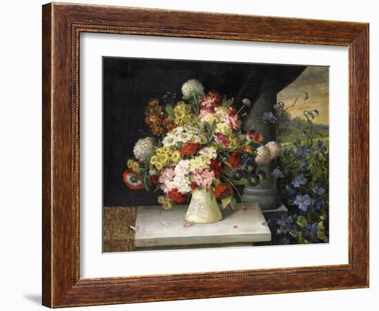 Daisies, Hydrangea, Poppies, Carnations and other Flowers in a Vase-Joseph Steiner-Framed Giclee Print