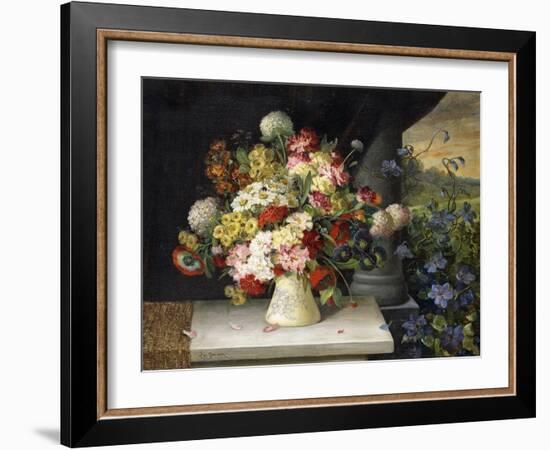 Daisies, Hydrangea, Poppies, Carnations and other Flowers in a Vase-Joseph Steiner-Framed Giclee Print