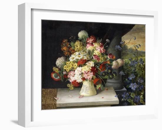 Daisies, Hydrangea, Poppies, Carnations and other Flowers in a Vase-Joseph Steiner-Framed Giclee Print