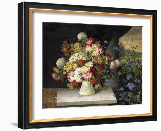 Daisies, Hydrangea, Poppies, Carnations and other Flowers in a Vase-Joseph Steiner-Framed Giclee Print