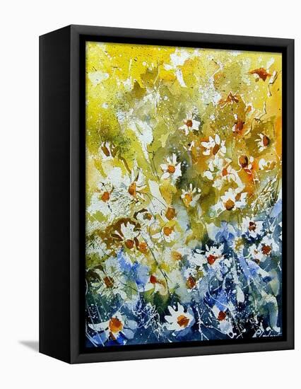 Daisies Watercolor-Pol Ledent-Framed Stretched Canvas