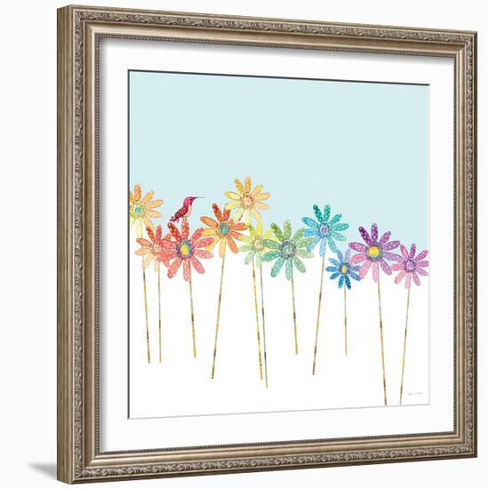 DaisyRainbow    flowers, hummingbird, floral-Robbin Rawlings-Framed Art Print