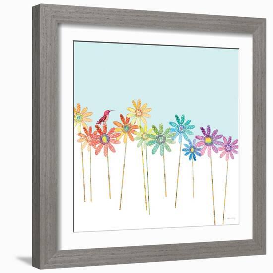 DaisyRainbow    flowers, hummingbird, floral-Robbin Rawlings-Framed Art Print
