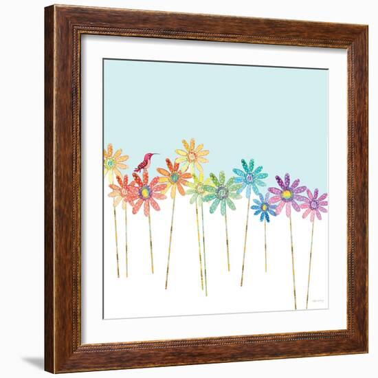 DaisyRainbow    flowers, hummingbird, floral-Robbin Rawlings-Framed Art Print