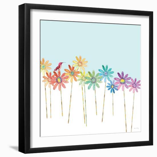 DaisyRainbow    flowers, hummingbird, floral-Robbin Rawlings-Framed Art Print