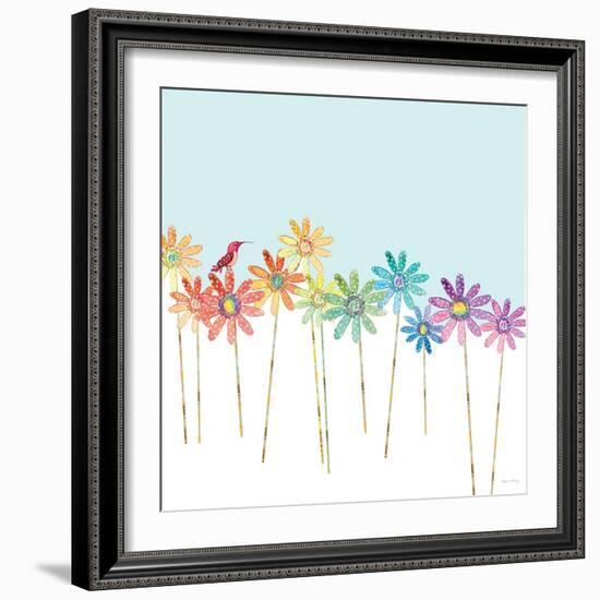 DaisyRainbow    flowers, hummingbird, floral-Robbin Rawlings-Framed Art Print