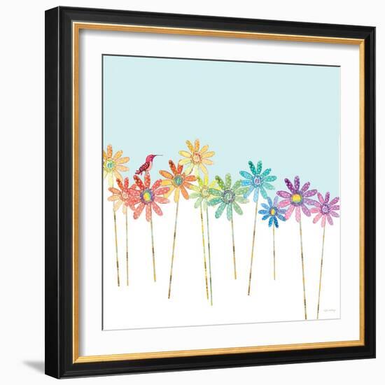 DaisyRainbow    flowers, hummingbird, floral-Robbin Rawlings-Framed Art Print