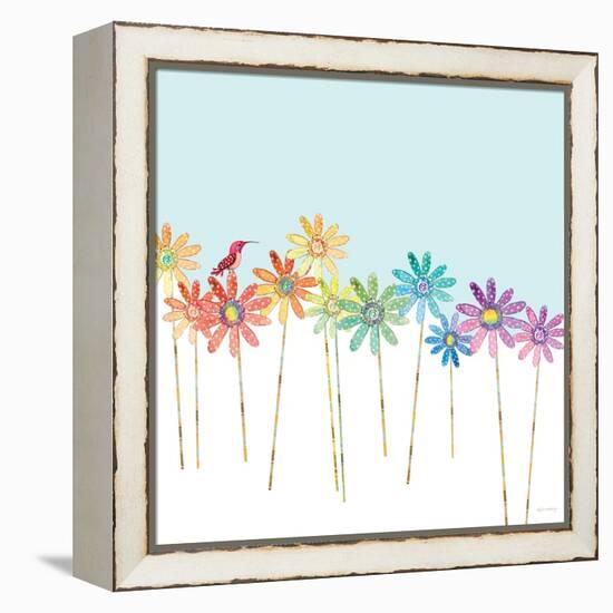 DaisyRainbow    flowers, hummingbird, floral-Robbin Rawlings-Framed Stretched Canvas