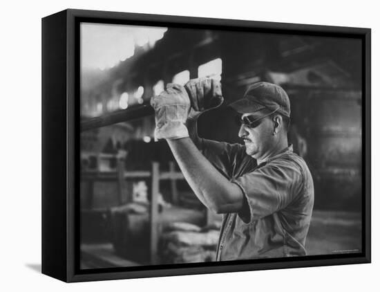 Dale Clover Skilled Steel Worker at Allegheny Ludlum Mill Uses Handled Test Spoon to Sample Steel-Peter Stackpole-Framed Premier Image Canvas