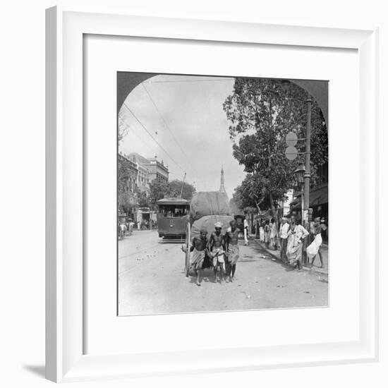 Dalhousie Street, Busiest in the City, Rangoon, Burma, 1908-null-Framed Photographic Print