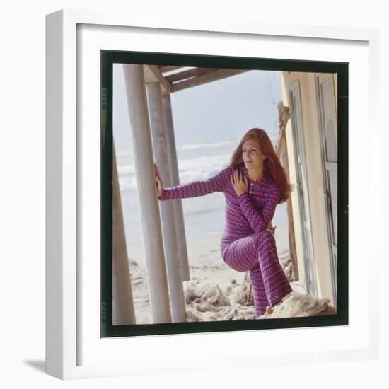 Dalida Posing on a Beach-Therese Begoin-Framed Photographic Print