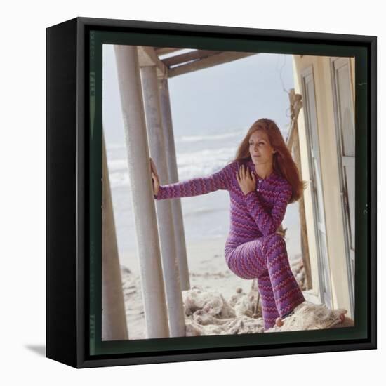 Dalida Posing on a Beach-Therese Begoin-Framed Premier Image Canvas