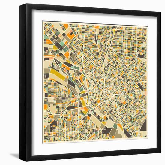 Dallas Map-Jazzberry Blue-Framed Art Print