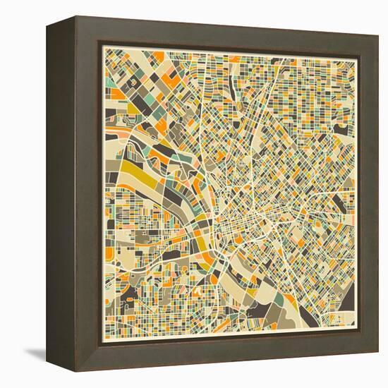 Dallas Map-Jazzberry Blue-Framed Stretched Canvas