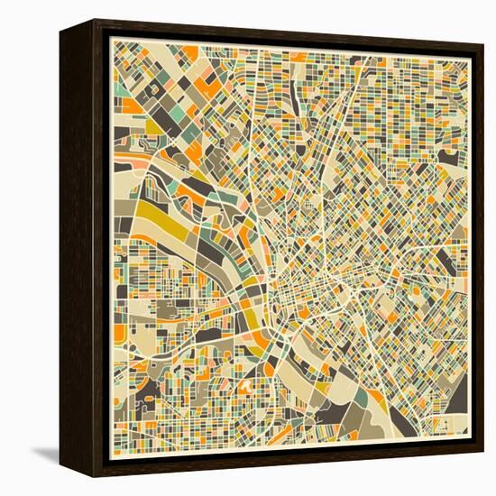 Dallas Map-Jazzberry Blue-Framed Stretched Canvas