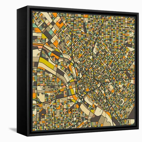 Dallas Map-Jazzberry Blue-Framed Stretched Canvas