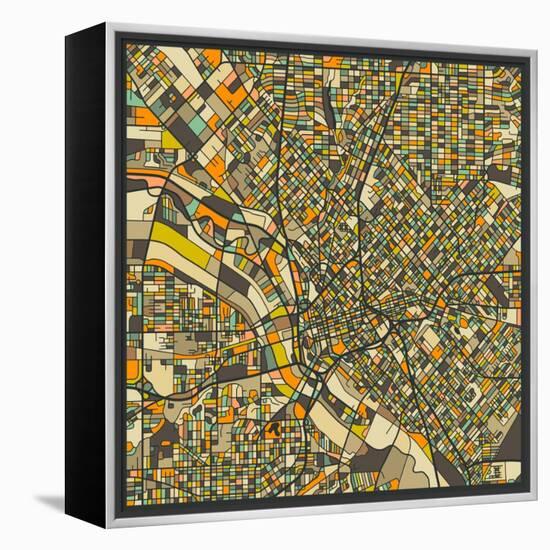 Dallas Map-Jazzberry Blue-Framed Stretched Canvas