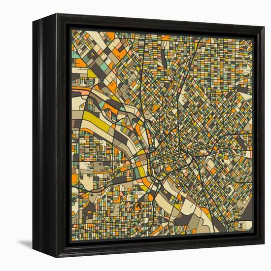 Dallas Map-Jazzberry Blue-Framed Stretched Canvas