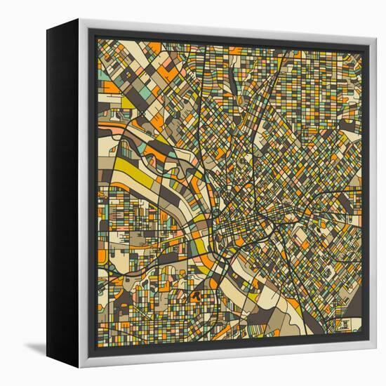 Dallas Map-Jazzberry Blue-Framed Stretched Canvas