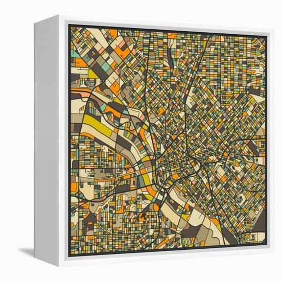 Dallas Map-Jazzberry Blue-Framed Stretched Canvas