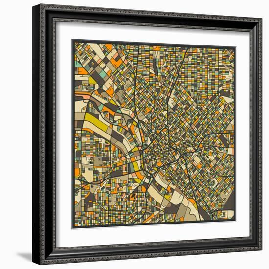 Dallas Map-Jazzberry Blue-Framed Art Print