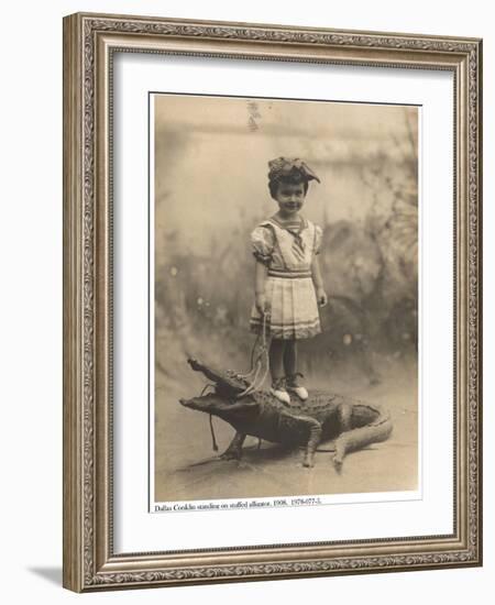 Dallas Mercier Conklin Standing on a Stuffed Alligator, 1908-null-Framed Photographic Print