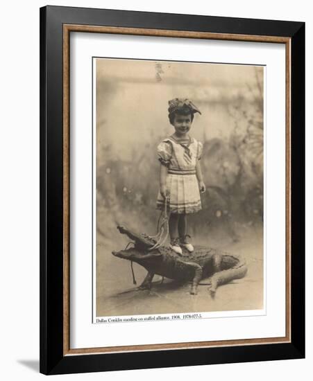 Dallas Mercier Conklin Standing on a Stuffed Alligator, 1908-null-Framed Photographic Print