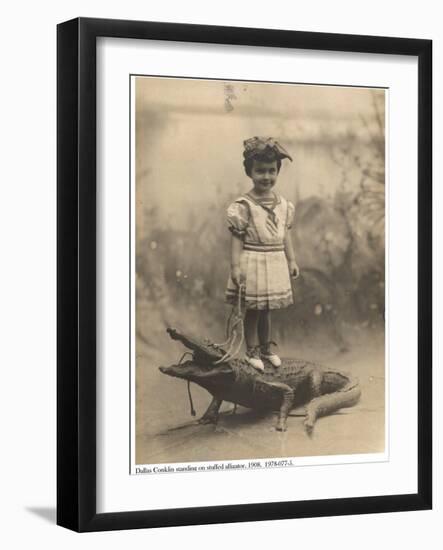 Dallas Mercier Conklin Standing on a Stuffed Alligator, 1908-null-Framed Photographic Print