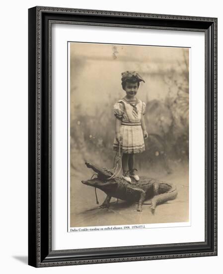 Dallas Mercier Conklin Standing on a Stuffed Alligator, 1908-null-Framed Photographic Print