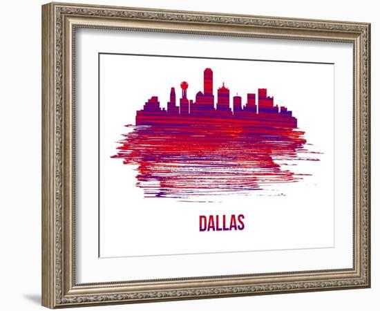 Dallas Skyline Brush Stroke - Red-NaxArt-Framed Art Print