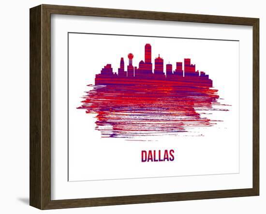 Dallas Skyline Brush Stroke - Red-NaxArt-Framed Art Print