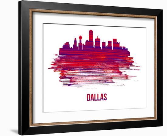 Dallas Skyline Brush Stroke - Red-NaxArt-Framed Art Print