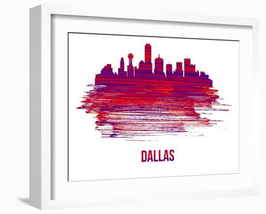 Dallas Skyline Brush Stroke - Red-NaxArt-Framed Art Print