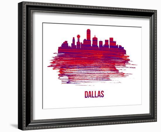 Dallas Skyline Brush Stroke - Red-NaxArt-Framed Art Print