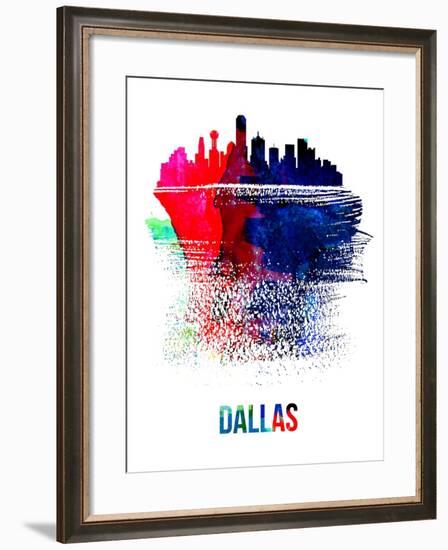 Dallas Skyline Brush Stroke - Watercolor-NaxArt-Framed Art Print