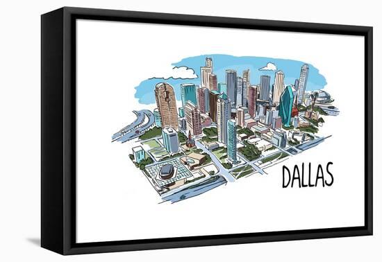 Dallas, Texas - Cityscape - Line Drawing-Lantern Press-Framed Stretched Canvas