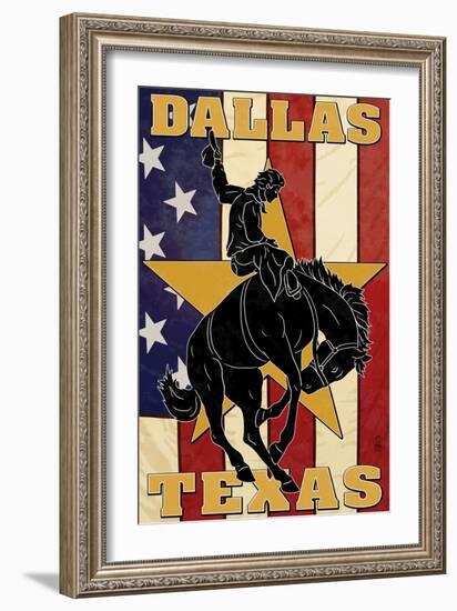 Dallas, Texas - Cowboy and Bucking Bronco-Lantern Press-Framed Art Print