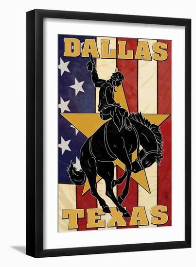 Dallas, Texas - Cowboy and Bucking Bronco-Lantern Press-Framed Art Print