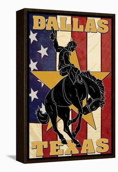 Dallas, Texas - Cowboy and Bucking Bronco-Lantern Press-Framed Stretched Canvas