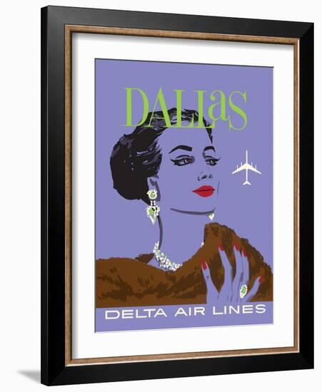 Dallas Texas - Delta Air Lines - Vintage Airline Travel Poster, 1960s-John Hardy-Framed Art Print