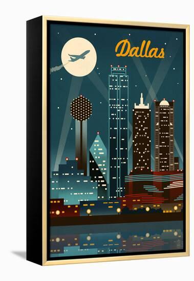 Dallas, Texas - Retro Skyline-Lantern Press-Framed Stretched Canvas