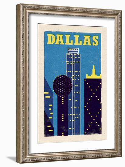 Dallas, Texas - Woodblock-Lantern Press-Framed Art Print