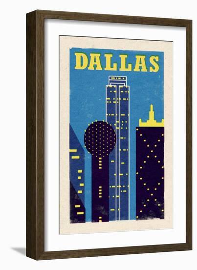 Dallas, Texas - Woodblock-Lantern Press-Framed Art Print