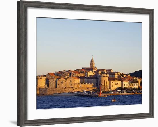 Dalmatia Coast Korcula Island Seafront Harbour View of Medieval Old Town and City Walls-Christian Kober-Framed Photographic Print