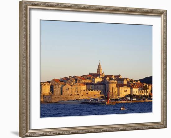 Dalmatia Coast Korcula Island Seafront Harbour View of Medieval Old Town and City Walls-Christian Kober-Framed Photographic Print