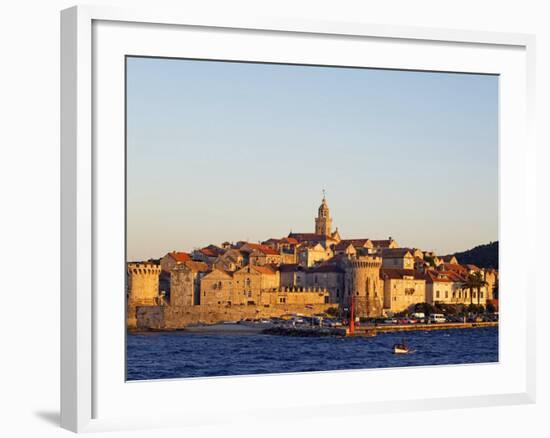 Dalmatia Coast Korcula Island Seafront Harbour View of Medieval Old Town and City Walls-Christian Kober-Framed Photographic Print