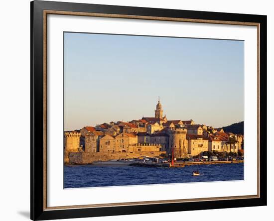 Dalmatia Coast Korcula Island Seafront Harbour View of Medieval Old Town and City Walls-Christian Kober-Framed Photographic Print