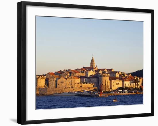 Dalmatia Coast Korcula Island Seafront Harbour View of Medieval Old Town and City Walls-Christian Kober-Framed Photographic Print